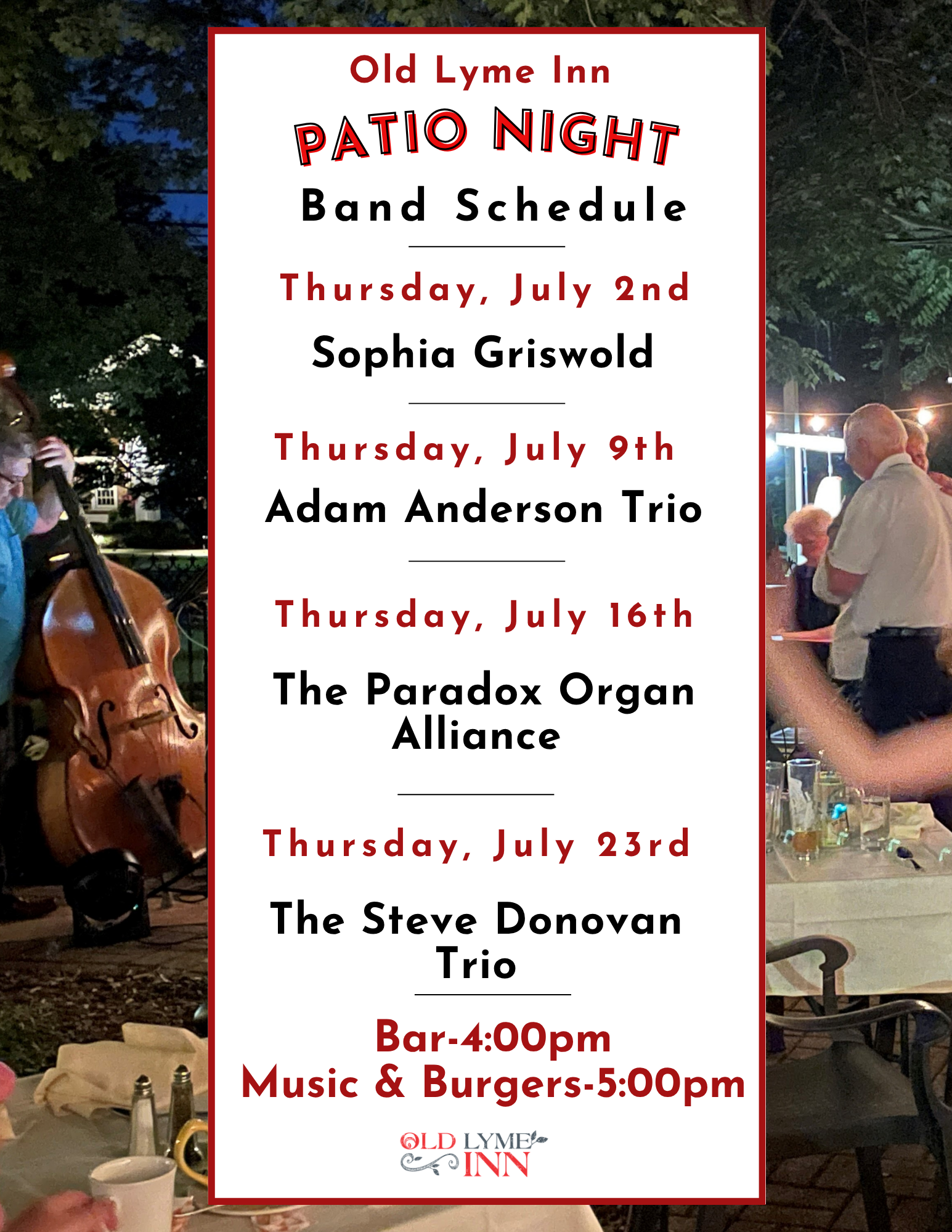 Patio Night Schedule July 2026