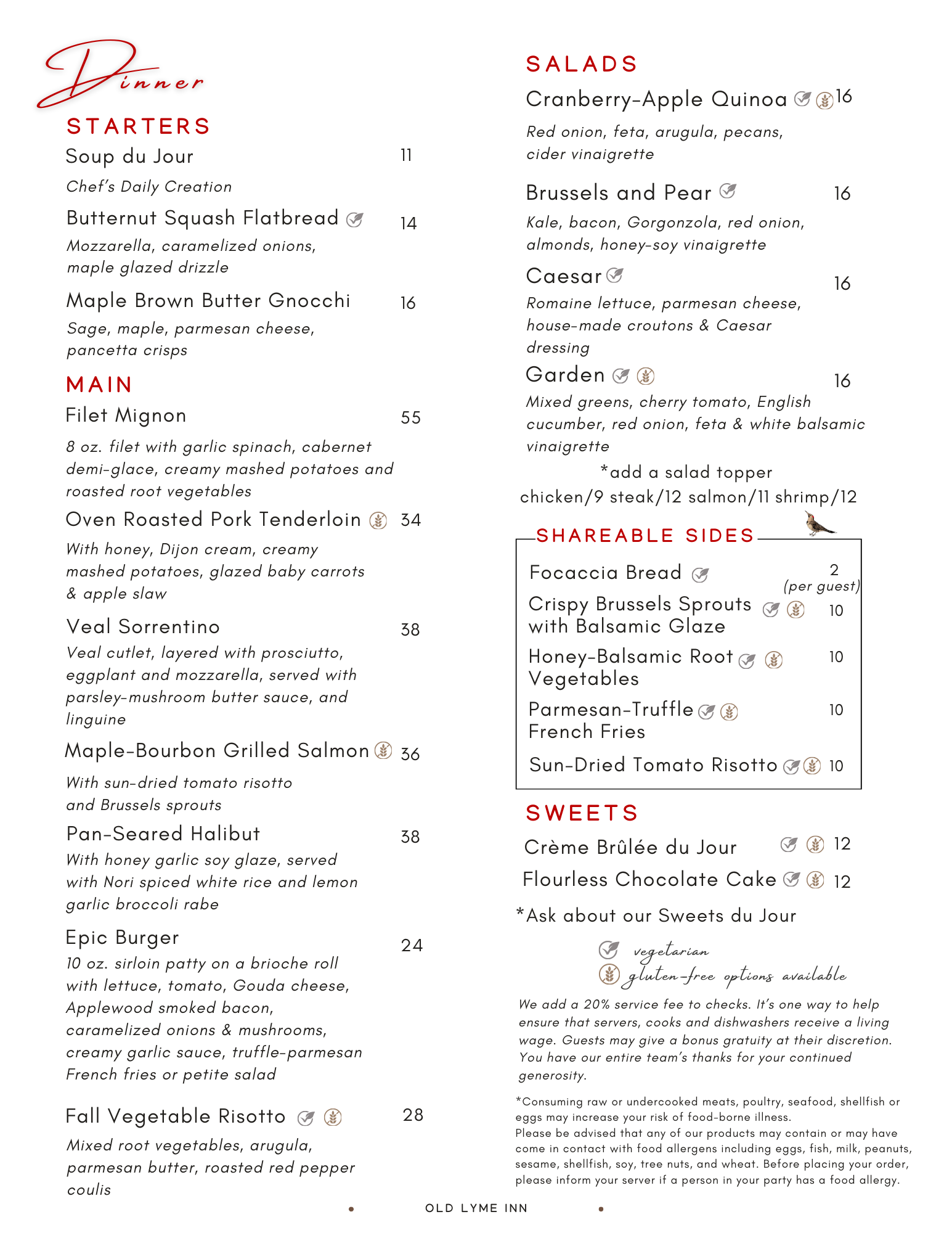 Fall 2025 Dinner Menu